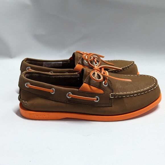 Sperry NWOB Youth Size 4 Leather Top Sider Orange and Brown Slip on loafers shoe - Picture 6 of 8